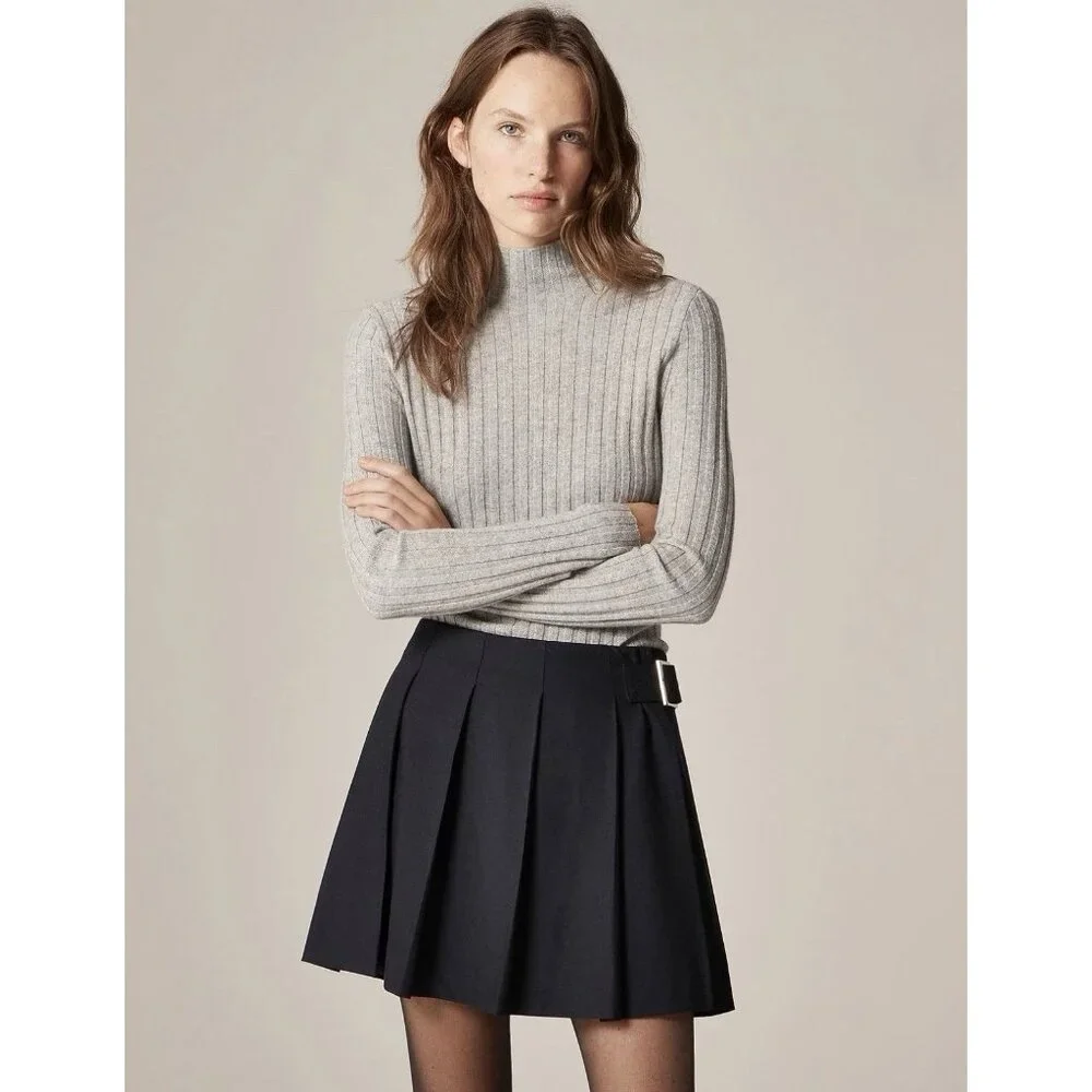 NWT J.Crew Womens 100% Cashmere Turtleneck XS Wide Rib Gray Sweater Luxury Chic